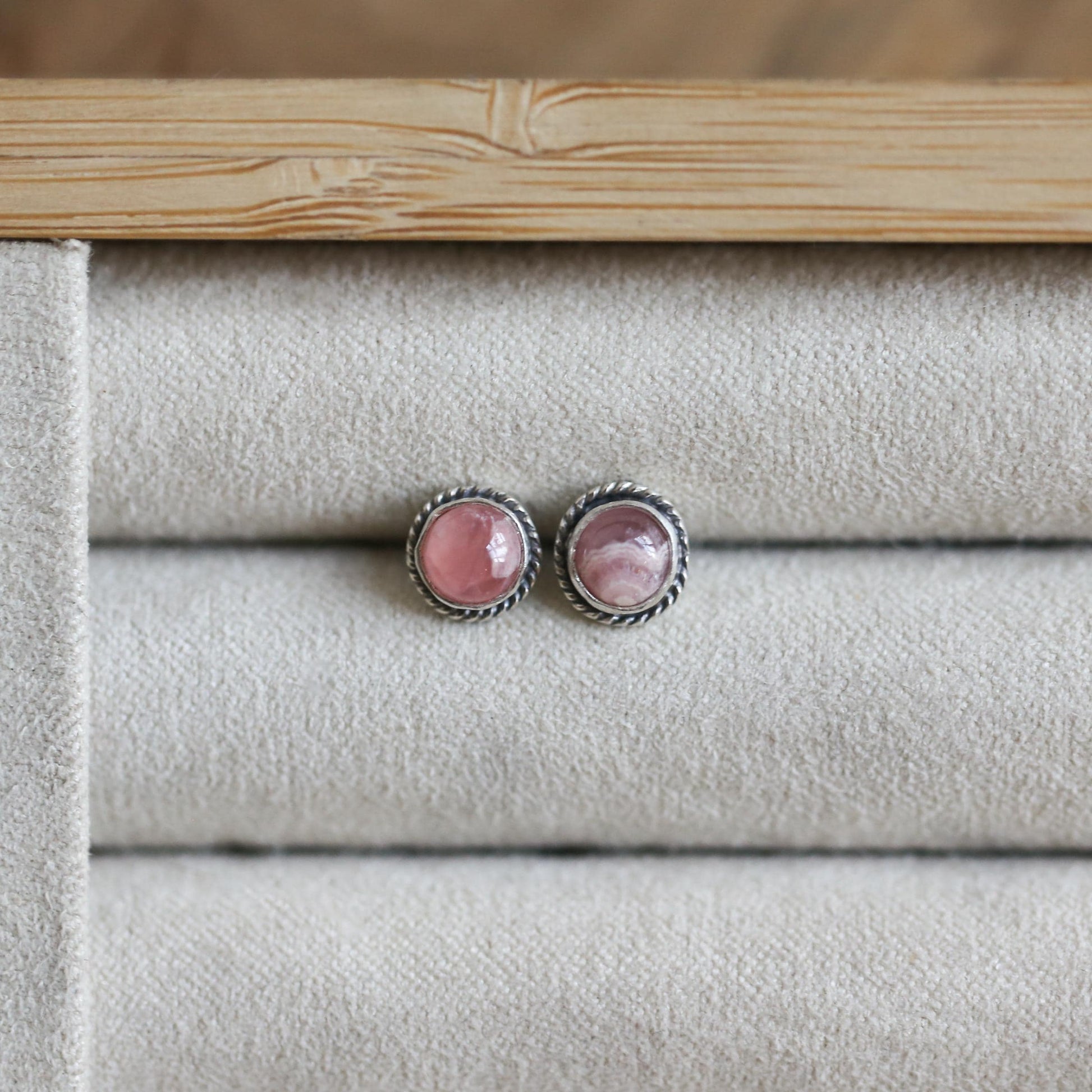 Rhodochrosite Posts - Rhodochrosite Earrings - Sterling Silver
