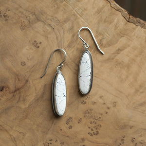White Buffalo Drop Earrings - Nevada White Buffalo - Sterling Silver Earrings
