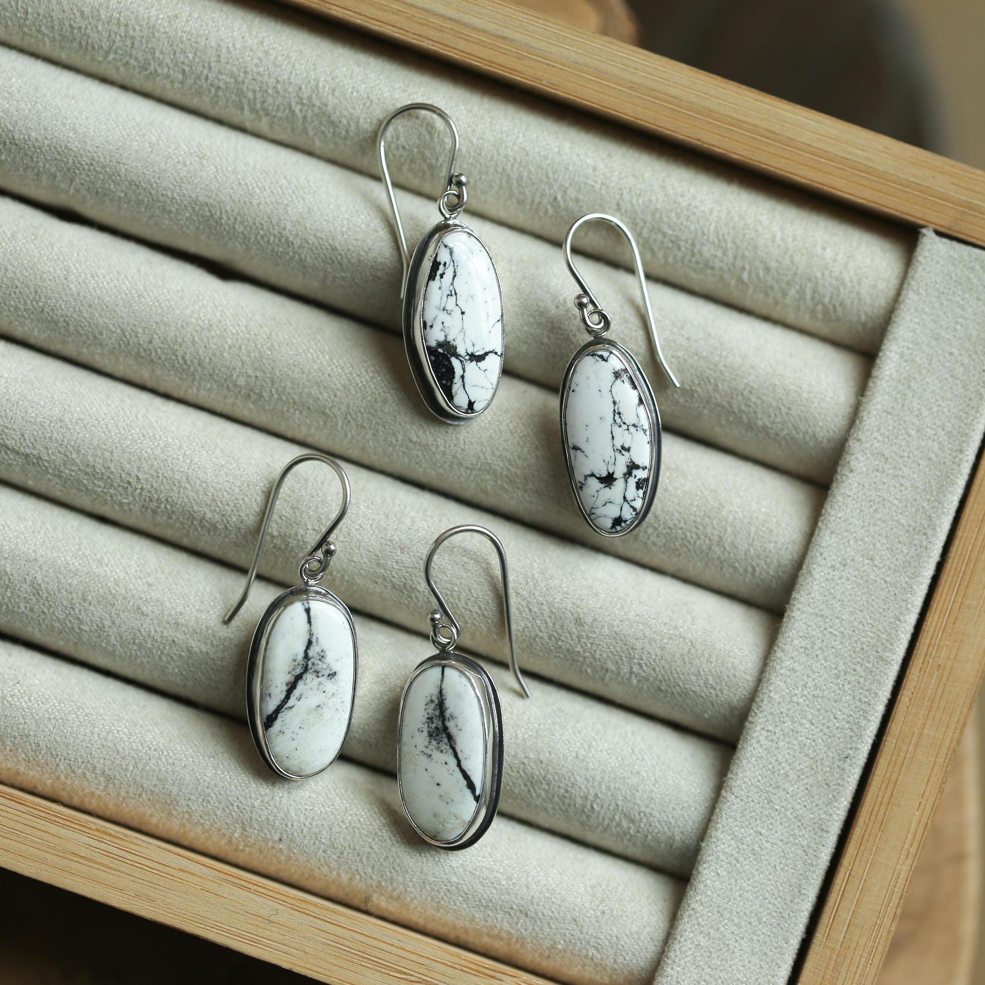 White Buffalo Sterling Silver Drop Earrings - Choose your Pair - Western Style Jewelry
