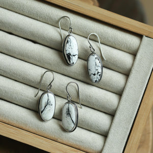 White Buffalo Drop Earrings - Nevada White Buffalo - Sterling Silver Earrings