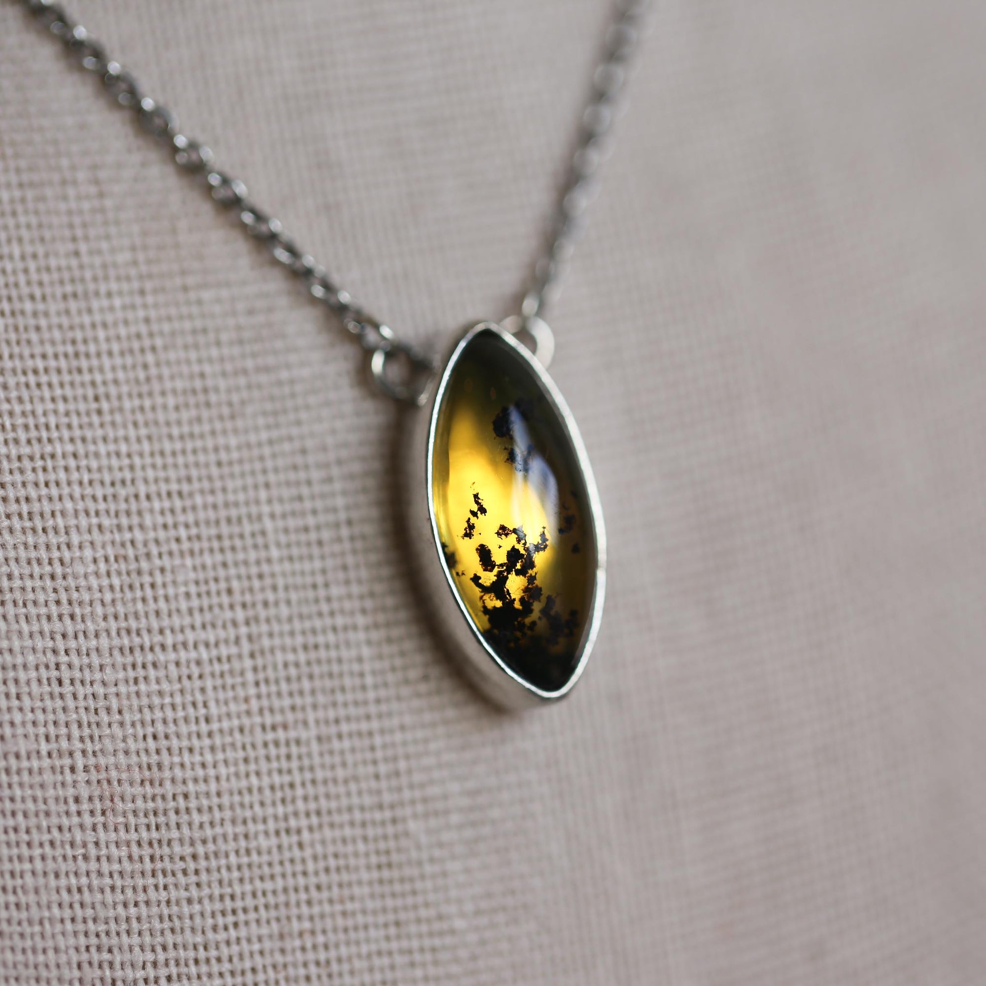 Chiapas Amber Necklace - Yellow Amber Pendant - Sterling Silver - Ready to Ship