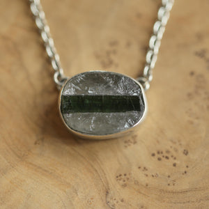 Raw Tourmaline in Quartz Necklace - Raw Tourmaline Necklace - OOAK Silversmith