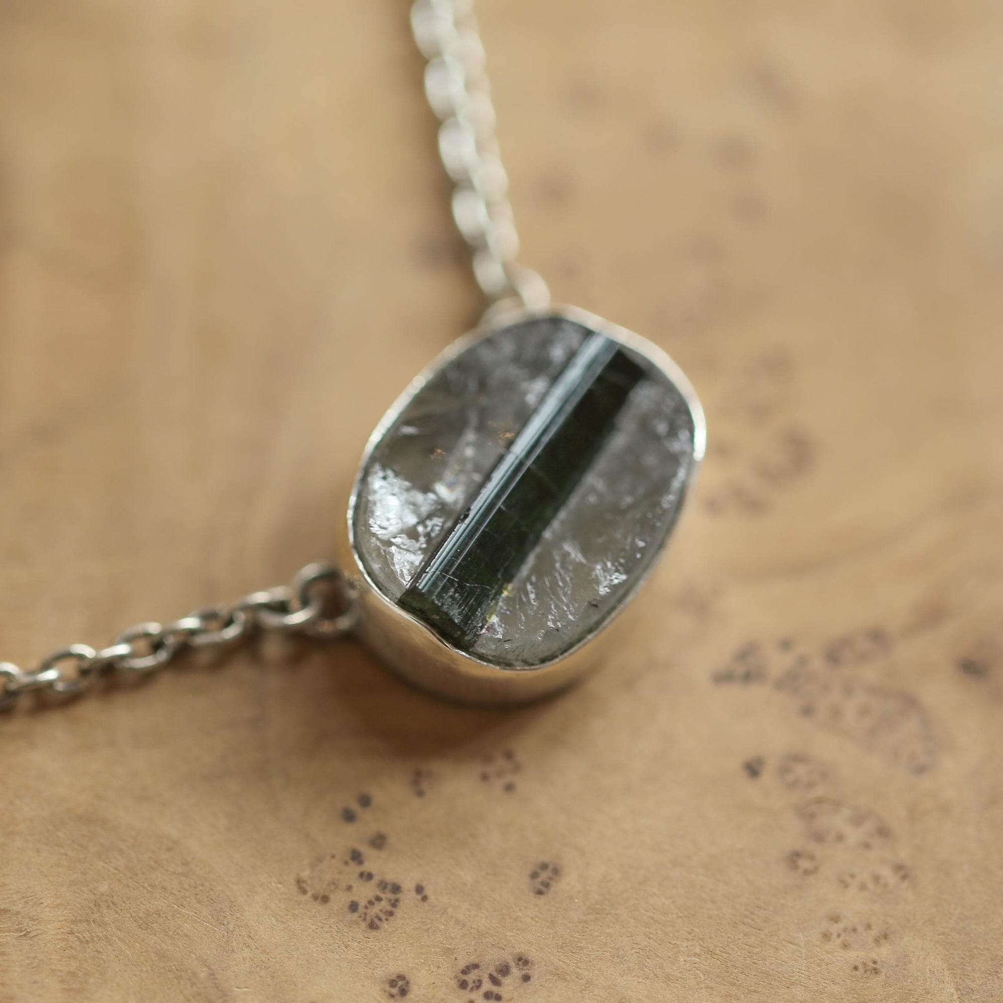 Raw Tourmaline in Quartz Necklace - Raw Tourmaline Necklace - OOAK Silversmith