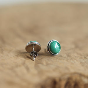 Green Malachite Posts - Traditional Posts - Malachite Earrings - .925 Sterling Silver - Big Malachite Posts