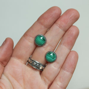 Green Malachite Posts - Traditional Posts - Malachite Earrings - .925 Sterling Silver - Big Malachite Posts
