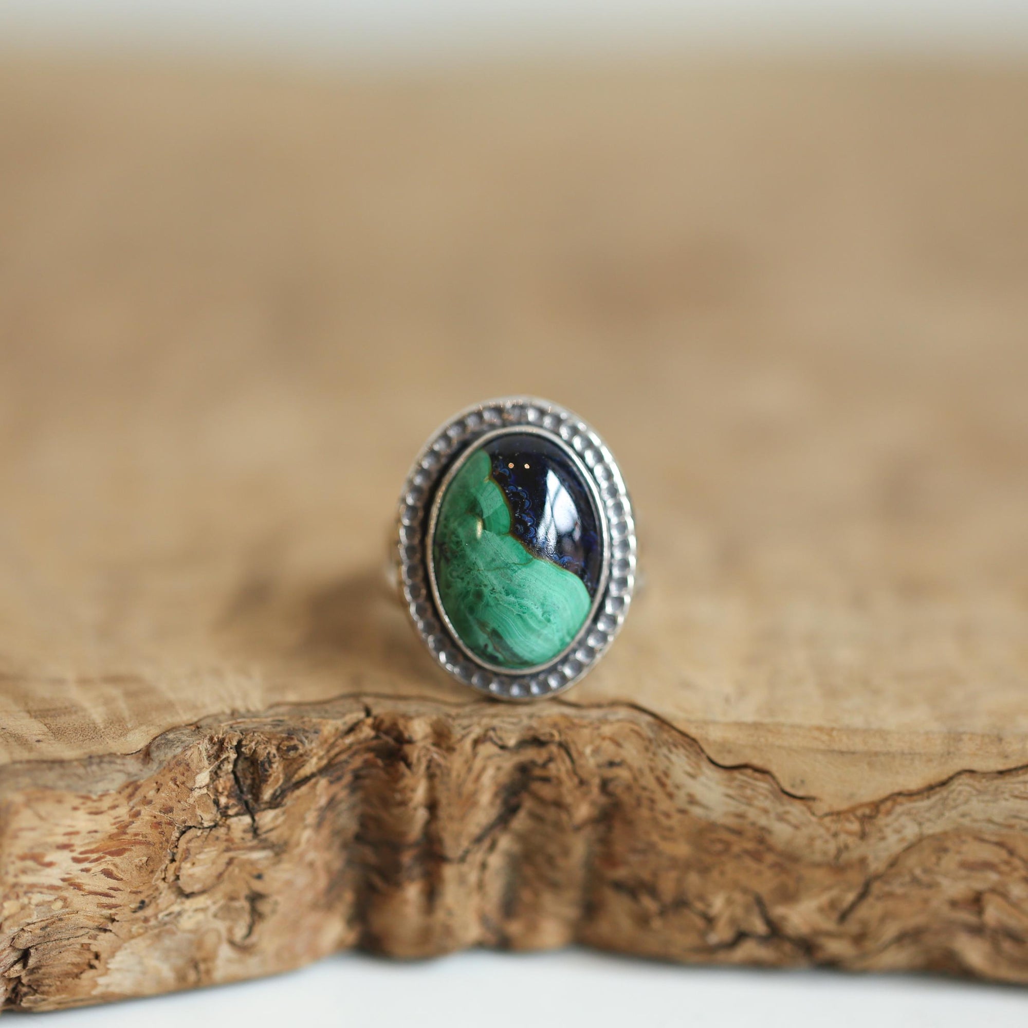 Azurite Malachite Ring - .925 Sterling Silver - Chunky Azurite Ring - Unisex Azurite Malachite Ring