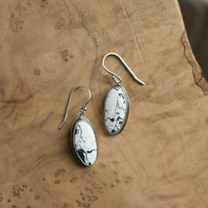 White Buffalo Drop Earrings - Nevada White Buffalo - Sterling Silver Earrings