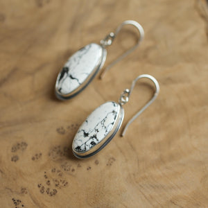 White Buffalo Drop Earrings - Nevada White Buffalo - Sterling Silver Earrings