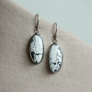 White Buffalo Drop Earrings - Nevada White Buffalo - Sterling Silver Earrings