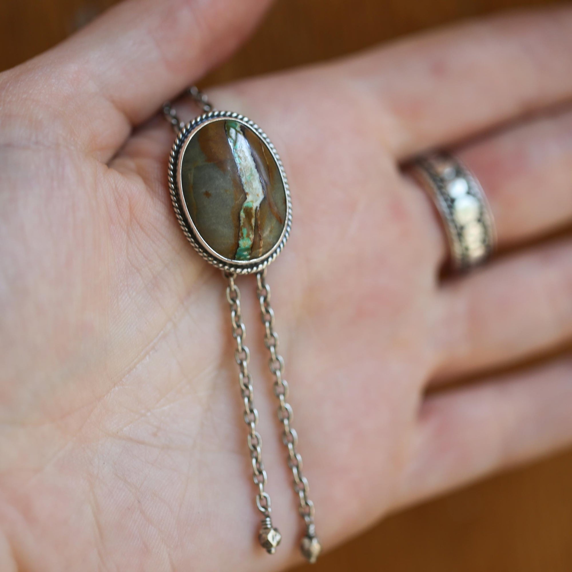 Royston Ribbon Turquoise Bolo - Ready to Ship - Sterling Silver - Turquoise Bolo Necklace