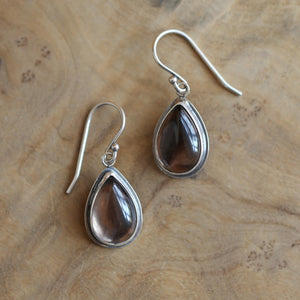Smoky Quartz Drop Earrings - Pear Shaped Smoky Quartz Teardrops - .925 Sterling Silver