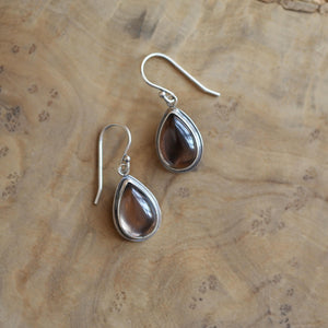 Smoky Quartz Drop Earrings - Pear Shaped Smoky Quartz Teardrops - .925 Sterling Silver