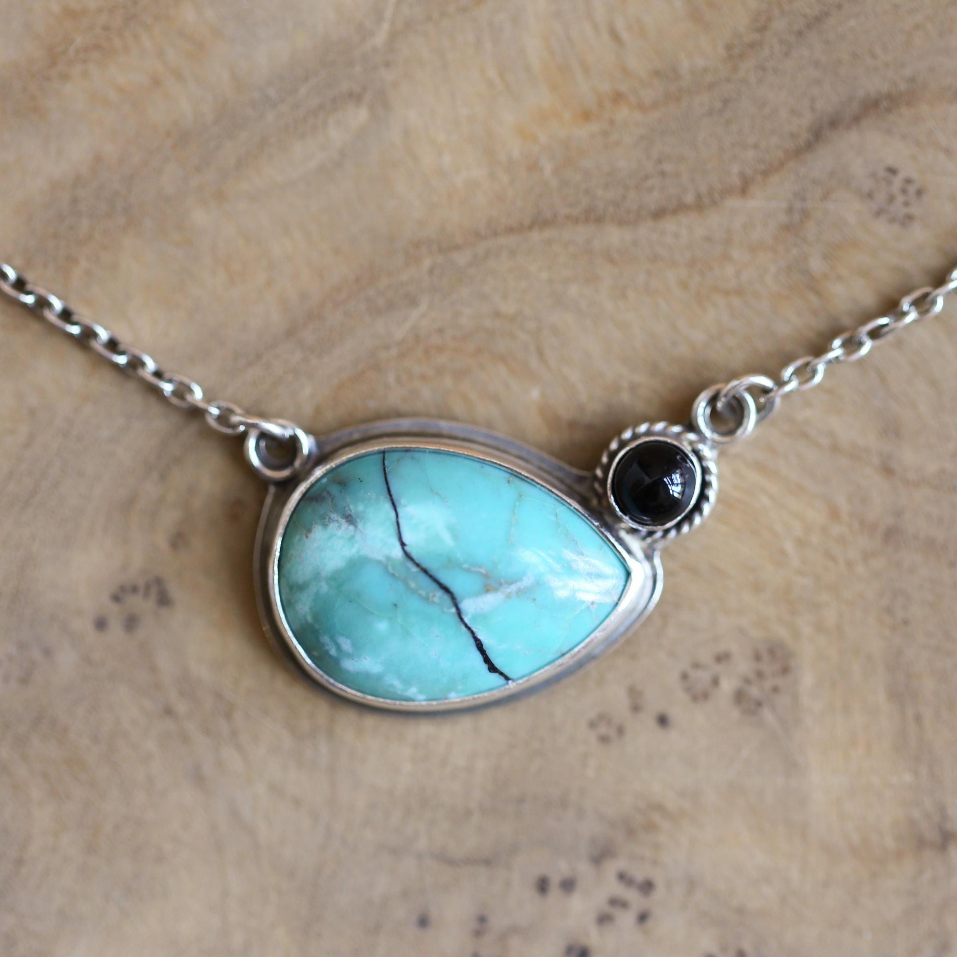 Turquoise & Black Agate Necklace - Choose Your Stone - .925 Sterling Silver