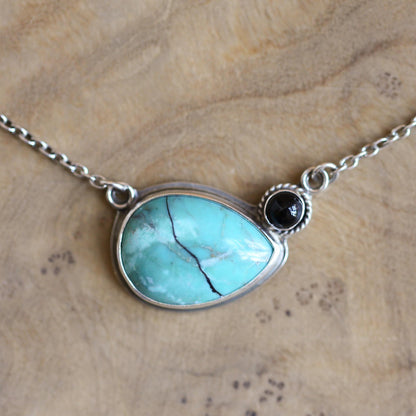 Turquoise & Black Agate Necklace - Choose Your Stone - .925 Sterling Silver