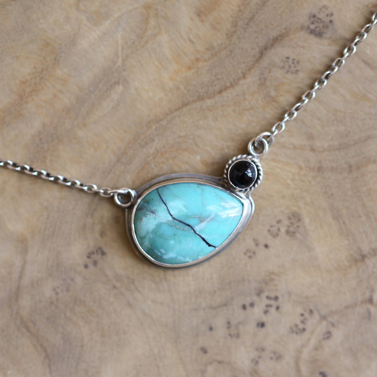 Turquoise & Black Agate Necklace - Choose Your Stone - .925 Sterling Silver