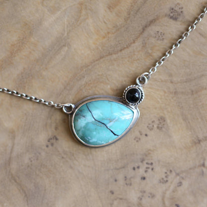 Turquoise & Black Agate Necklace - Choose Your Stone - .925 Sterling Silver