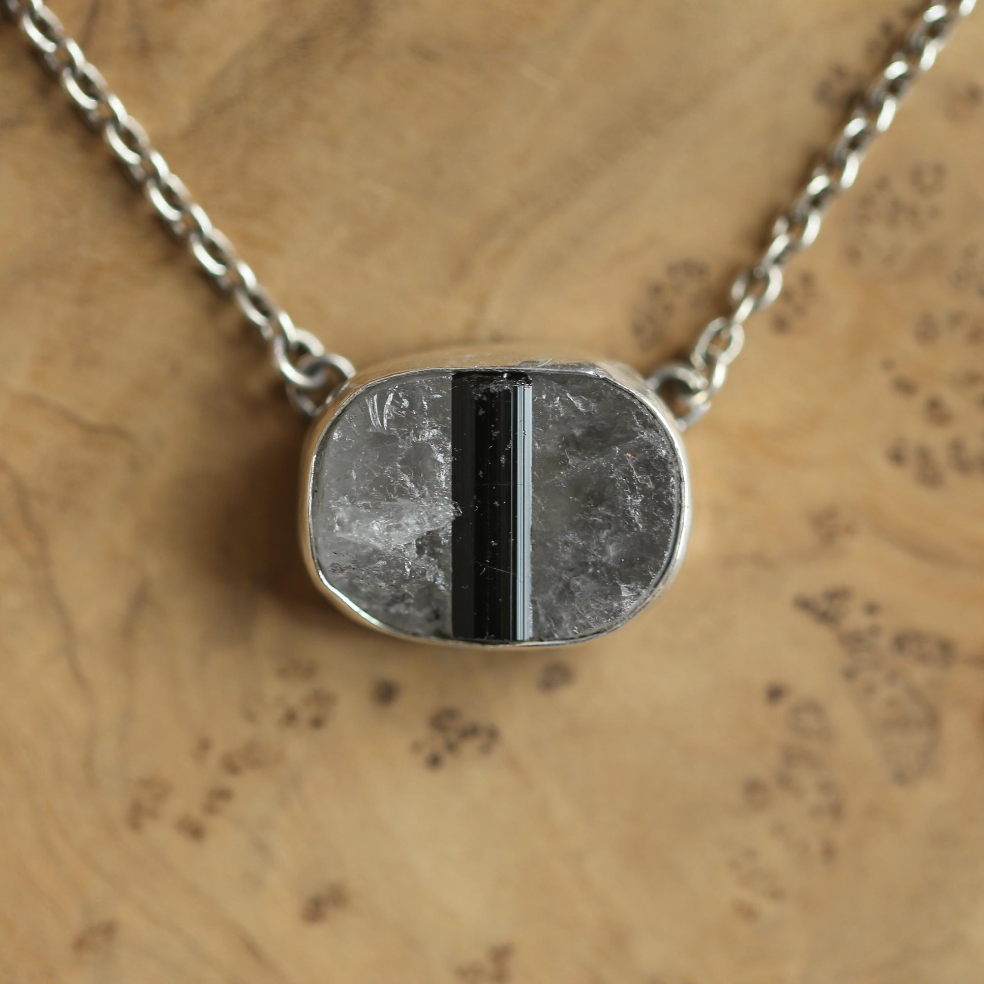 Raw Tourmaline in Quartz Necklace - Raw Tourmaline Necklace - OOAK Silversmith