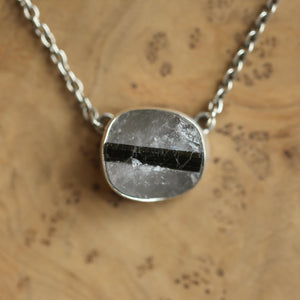 Raw Tourmaline in Quartz Necklace - Raw Tourmaline Necklace - OOAK Silversmith
