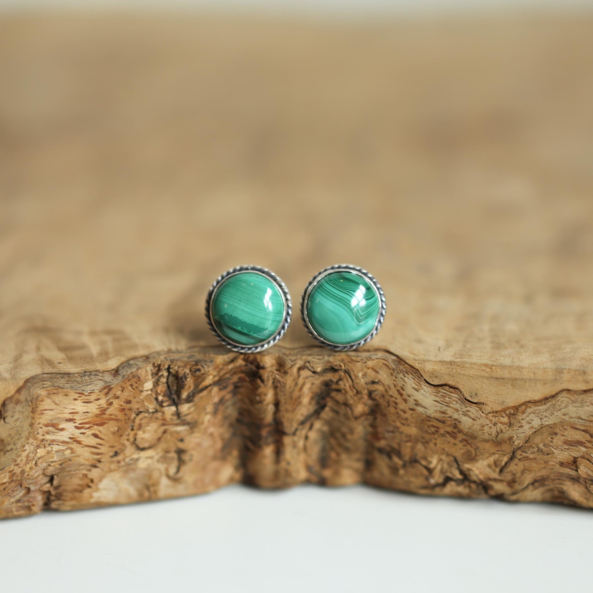 Green Malachite Posts - Traditional Posts - Malachite Earrings - .925 Sterling Silver - Big Malachite Posts