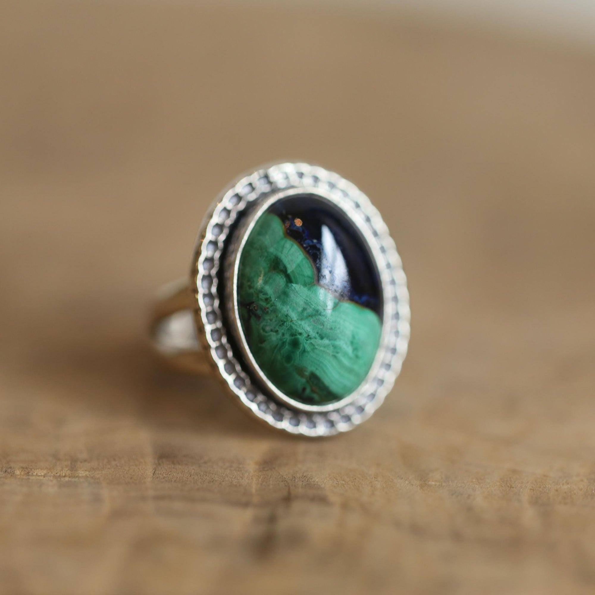 Azurite Malachite Ring - .925 Sterling Silver - Chunky Azurite Ring - Unisex Azurite Malachite Ring