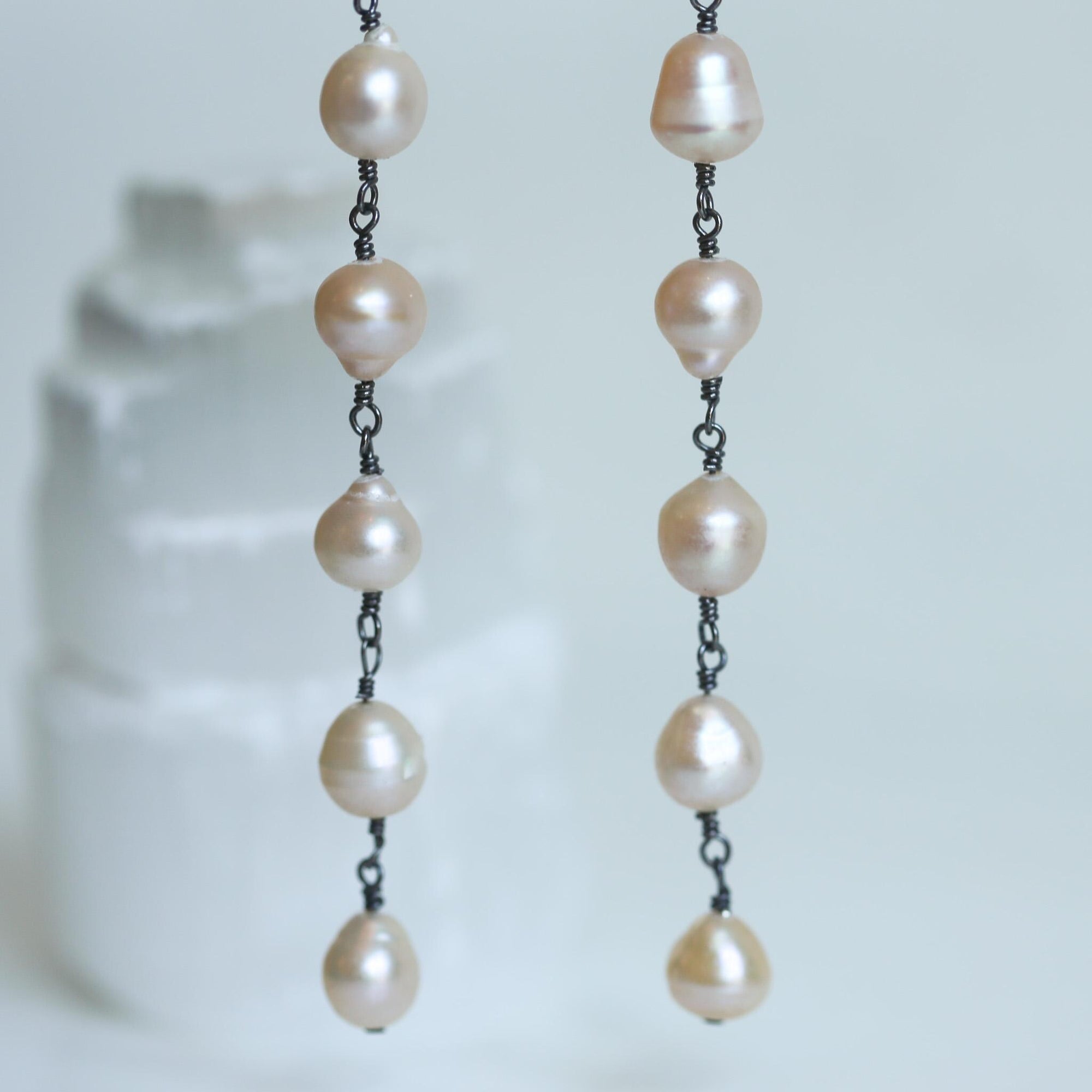 Rosarita Earrings - Natural Freshwater Pearls - Sterling Silver - Long Pearl Earrings - Wedding Earrings