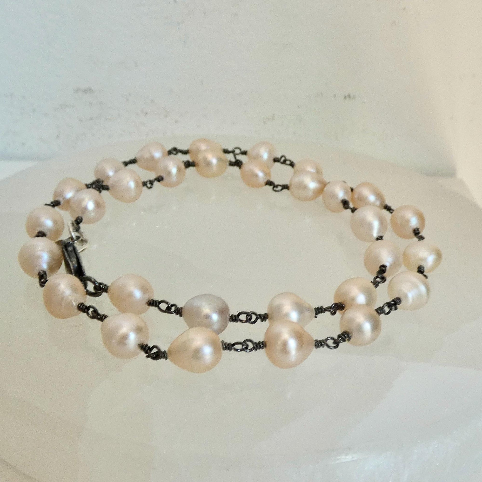 Rosarita Choker - Freshwater Pearl Necklace - Oxidized Sterling Silver