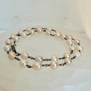 Rosarita Choker - Freshwater Pearl Necklace - Oxidized Sterling Silver
