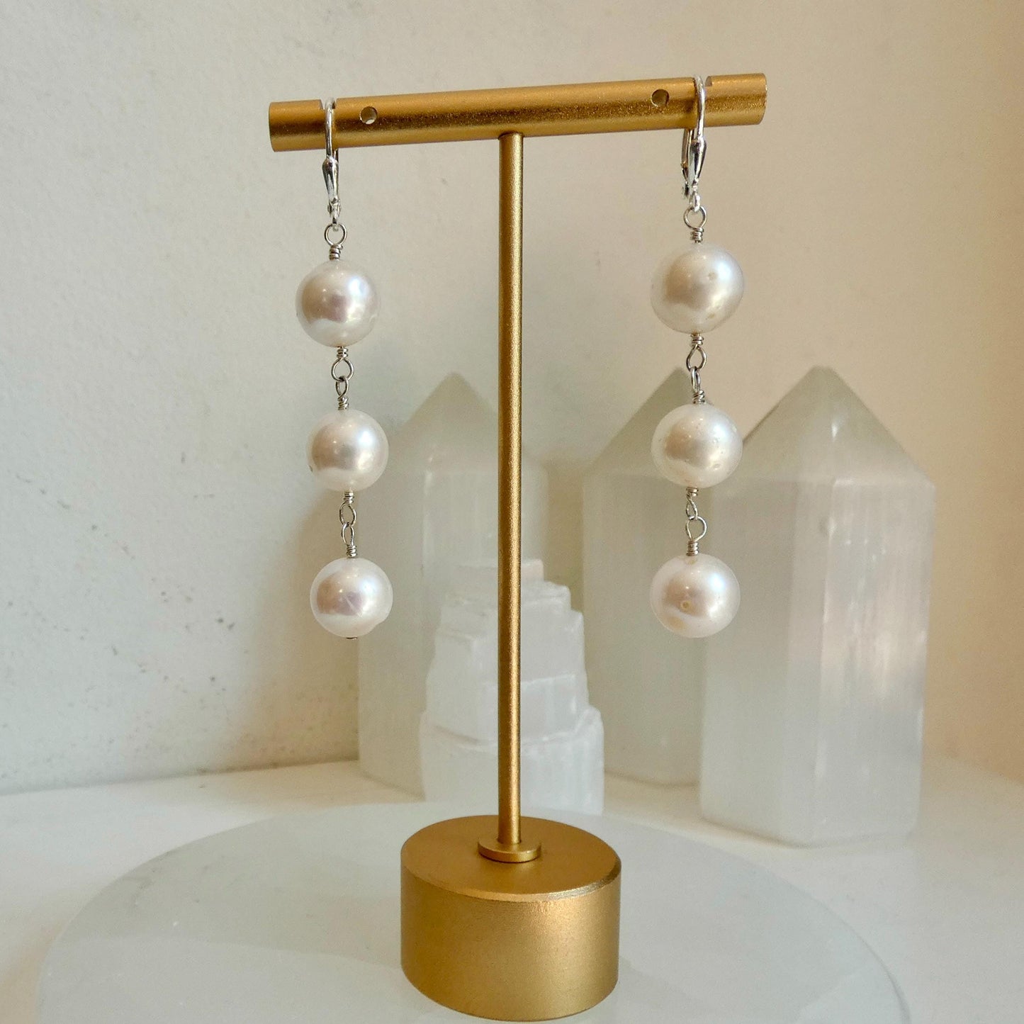 Big Freshwater Pearl Drop Earrings – Sterling Silver, Elegant Wedding Jewelry