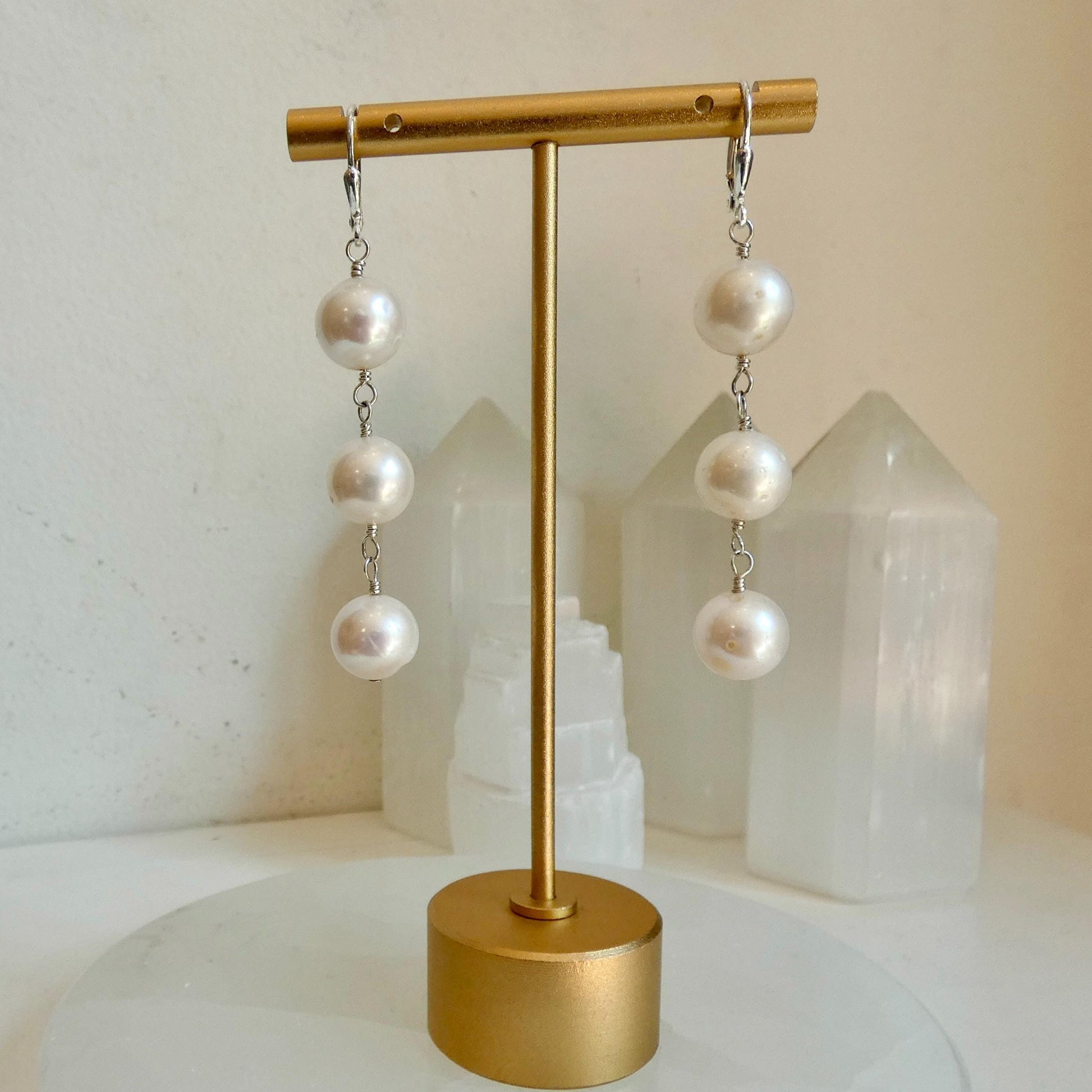 Big Freshwater Pearl Drop Earrings – Sterling Silver, Elegant Wedding Jewelry