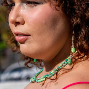 Chrysoprase Earrings - Chain Drops with Chrysoprase - .925 Sterling Silver - Silversmith