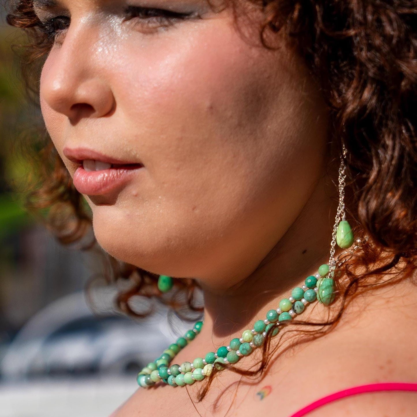 Chrysoprase Double Strand Necklace - .925 Sterling Silver - Green Chrysoprase Jewelry