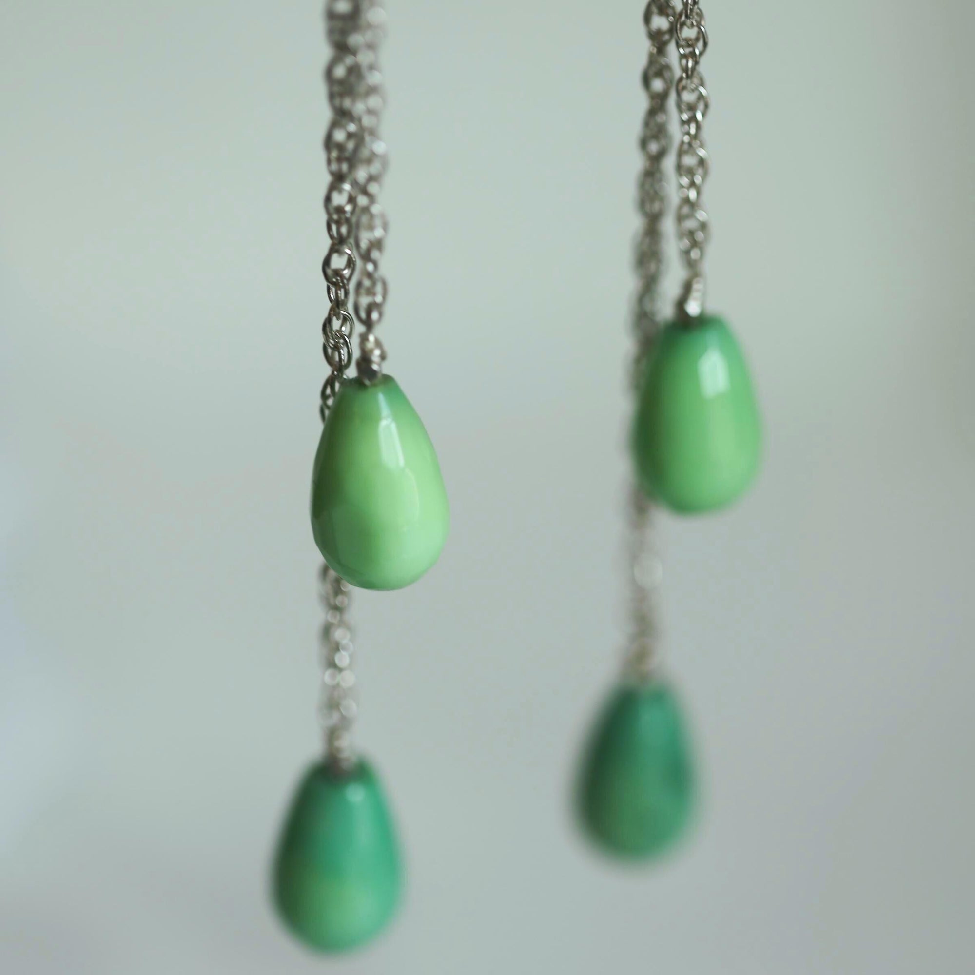 Chrysoprase Earrings - Chain Drops with Chrysoprase - .925 Sterling Silver - Silversmith