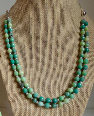 Chrysoprase Double Strand Necklace - .925 Sterling Silver - Green Chrysoprase Jewelry