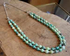 Chrysoprase Double Strand Necklace - .925 Sterling Silver - Green Chrysoprase Jewelry