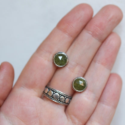 Green Garnet Earrings - Garnet Posts - .925 Sterling Silver - Silversmith