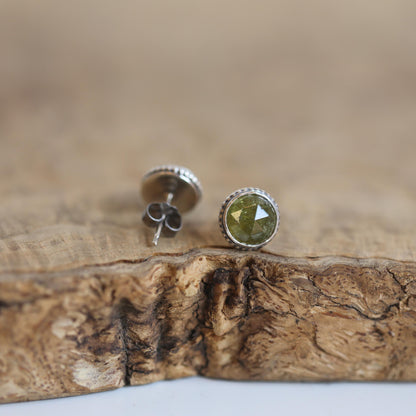 Green Garnet Earrings - Garnet Posts - .925 Sterling Silver - Silversmith