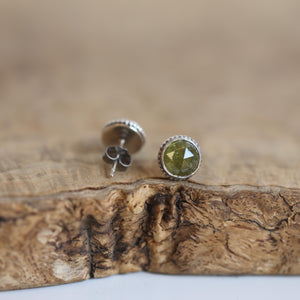 Green Garnet Earrings - Garnet Posts - .925 Sterling Silver - Silversmith