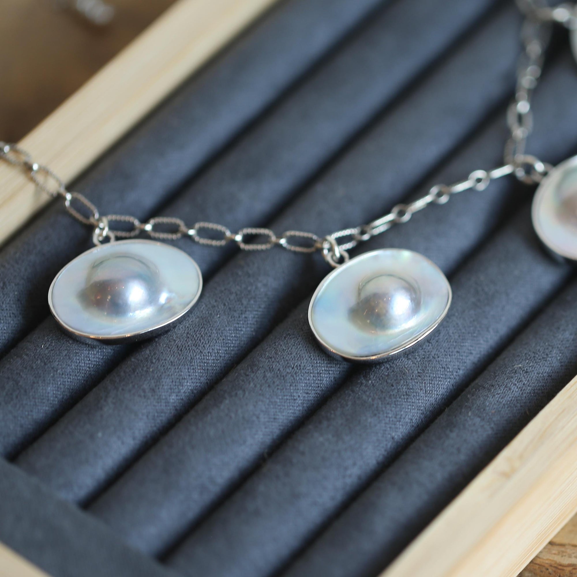 Blister Pearl Sterling Silver Necklace - Freshwater Pearl Necklace - Oxidized Sterling Silver