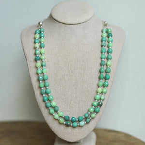 Chrysoprase Double Strand Necklace - .925 Sterling Silver - Green Chrysoprase Jewelry