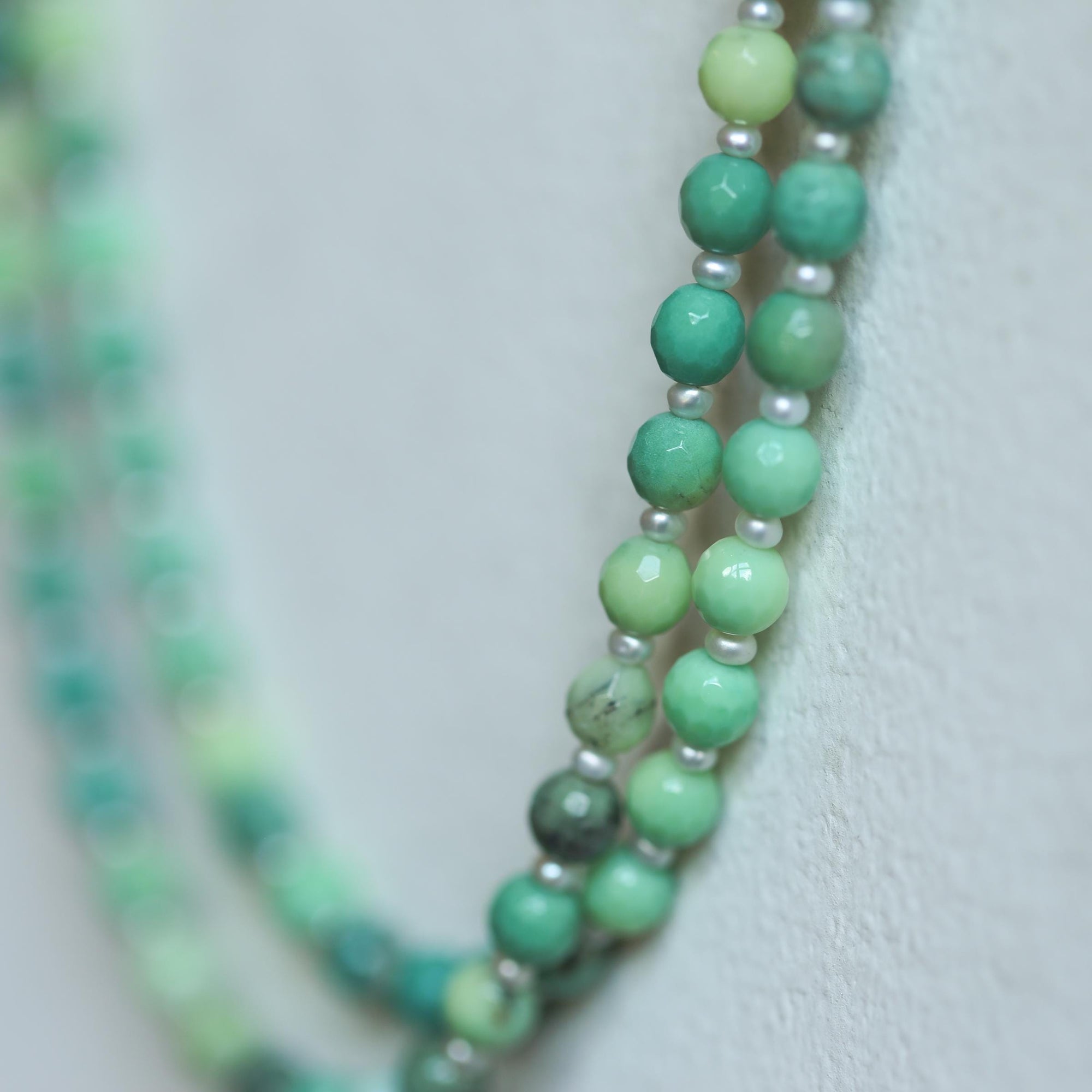 Chrysoprase Double Strand Necklace - .925 Sterling Silver - Green Chrysoprase Jewelry