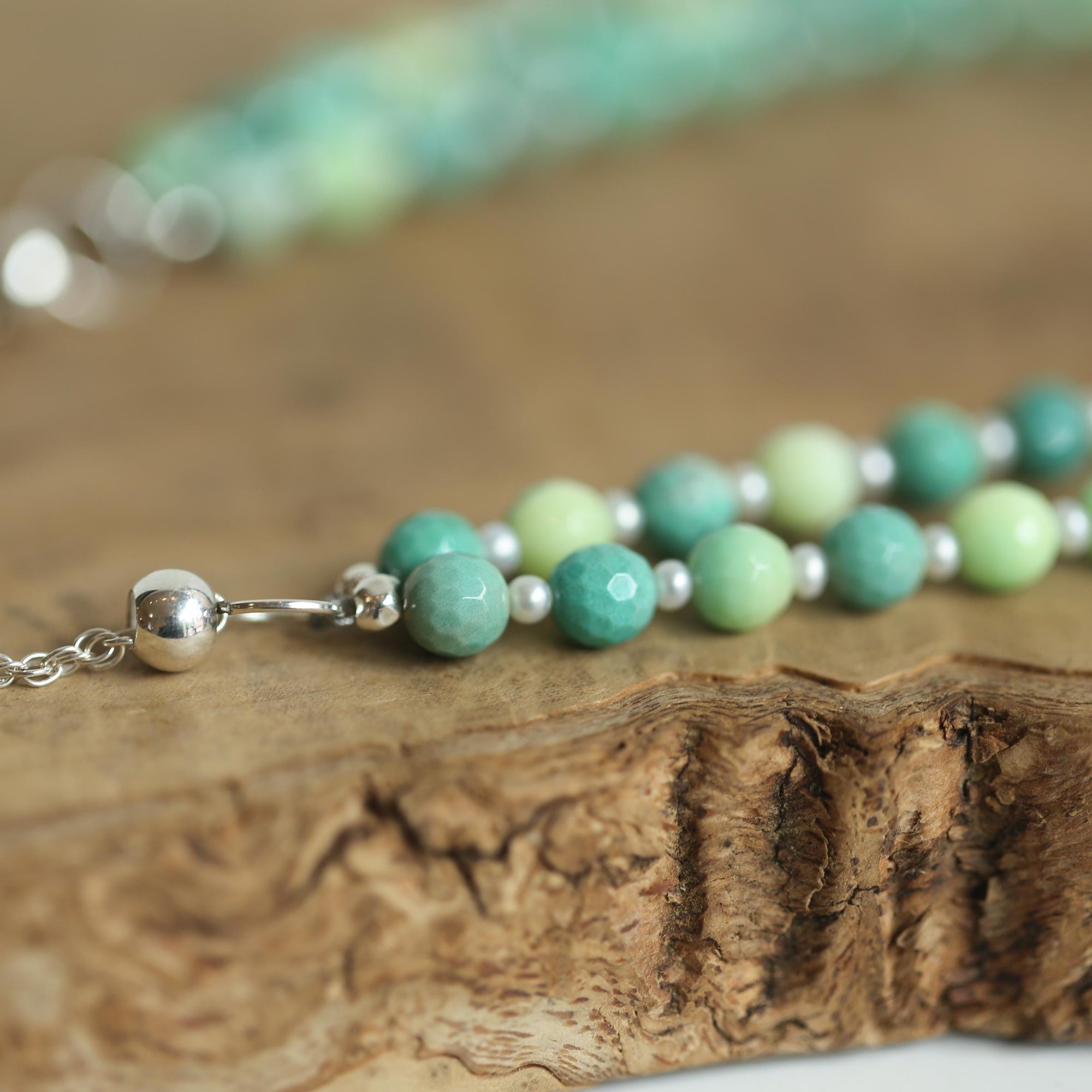 Chrysoprase Double Strand Necklace - .925 Sterling Silver - Green Chrysoprase Jewelry