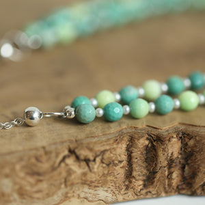 Chrysoprase Double Strand Necklace - .925 Sterling Silver - Green Chrysoprase Jewelry