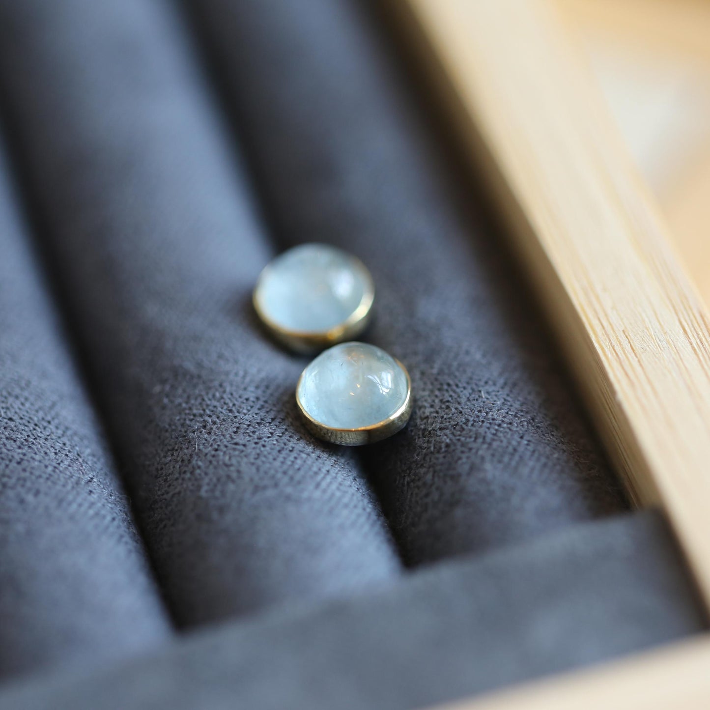 Aquamarine Stud Earrings – 14K Gold Bezel, Sterling Silver Posts