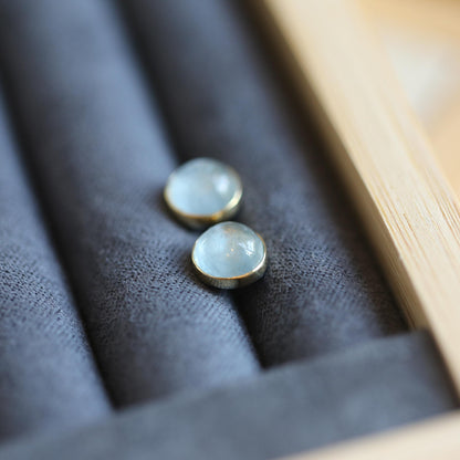 Aquamarine Stud Earrings – 14K Gold Bezel, Sterling Silver Posts