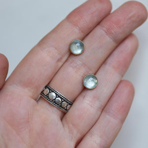 Aquamarine Stud Earrings – 14K Gold Bezel, Sterling Silver Posts