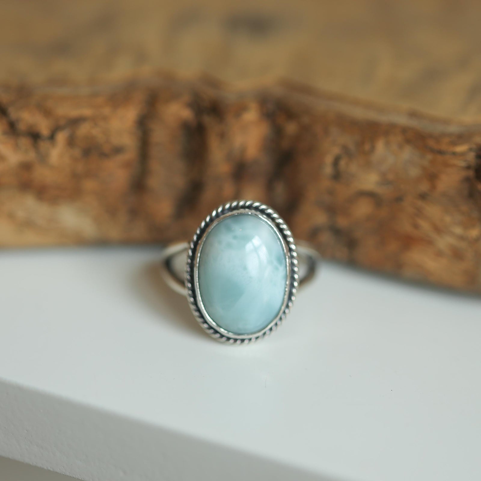 Larimar Statement Ring Size 7 1/2 – Boho .925 Sterling Silver