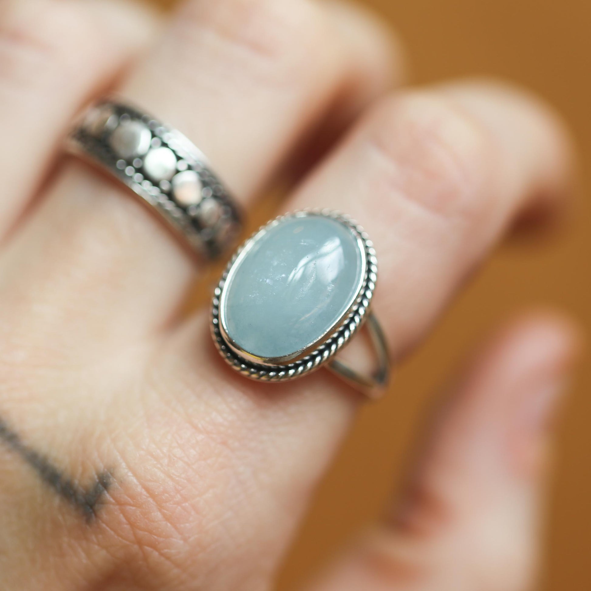 Sterling Silver AAA Aquamarine Boho Statement Ring – Twist Wire Split Shank