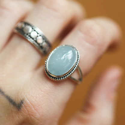 Sterling Silver AAA Aquamarine Boho Statement Ring – Twist Wire Split Shank