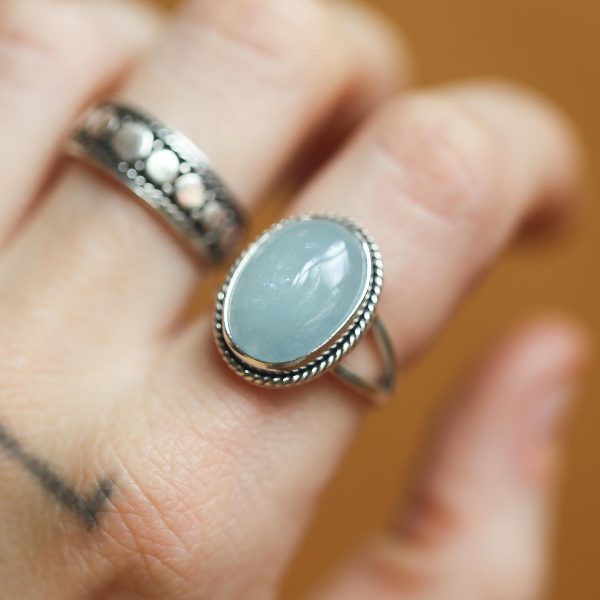 Aquamarine Boho Ring - Sterling Silver - AAA Aquamarine Ring