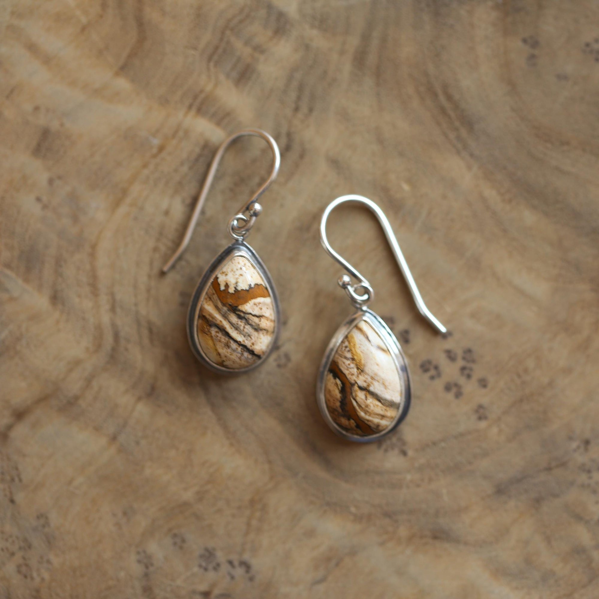 Picture Jasper TearDrop Earrings - Choose your pair - .925 Sterling Silver